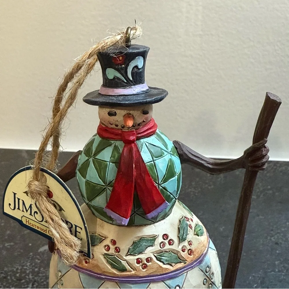 Jim Shore Snowman with top hat and broom ornament Heartwood Creek 2018